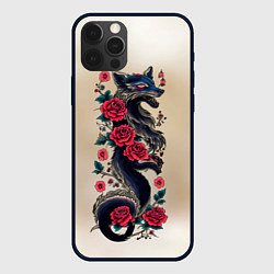 Чехол для iPhone 12 Pro Max Irezumi - татуировка лиса в розах, цвет: 3D-черный