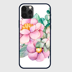 Чехол для iPhone 12 Pro Max Пастельные цветы - посередине, цвет: 3D-черный