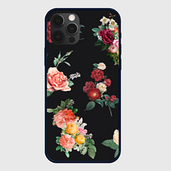 Чехол для iPhone 12 Pro Max Букеты цветов на черном фоне, цвет: 3D-черный