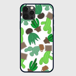 Чехол iPhone 12 Pro Max Кактусы в горшках - паттерн