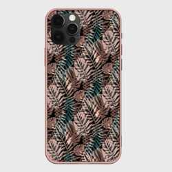Чехол для iPhone 12 Pro Max Тропический коричнево серый узор, цвет: 3D-светло-розовый