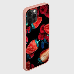 Чехол для iPhone 12 Pro Max Клубника на черном фоне, цвет: 3D-светло-розовый — фото 2