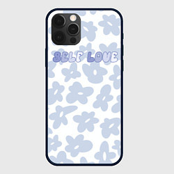 Чехол для iPhone 12 Pro Max Self love - цветочный голубой паттерн, цвет: 3D-черный
