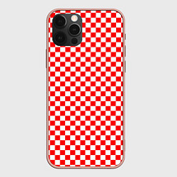 Чехол для iPhone 12 Pro Max Красные и белые квадраты, цвет: 3D-светло-розовый