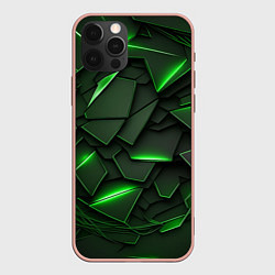 Чехол для iPhone 12 Pro Max Зеленые объемные осколки, цвет: 3D-светло-розовый