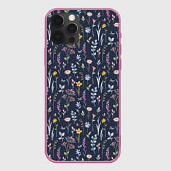 Чехол для iPhone 12 Pro Max Акварельная цветочная полянка, цвет: 3D-малиновый