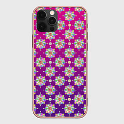Чехол для iPhone 12 Pro Max Абстрактные разноцветные узоры на пурпурно-фиолето, цвет: 3D-светло-розовый