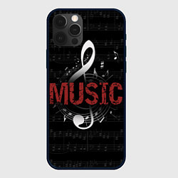 Чехол iPhone 12 Pro Max Музыка на фоне нот и скрипичного ключа