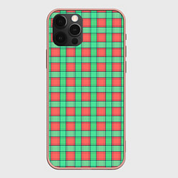 Чехол для iPhone 12 Pro Max Клетчатый зелено -оранжевый паттерн, цвет: 3D-светло-розовый