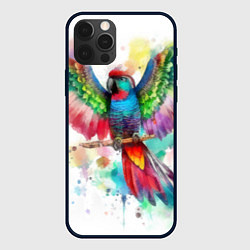 Чехол для iPhone 12 Pro Max Разноцветный акварельный попугай с расправленными, цвет: 3D-черный