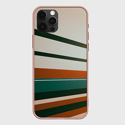 Чехол для iPhone 12 Pro Max Абстрактные зелёные и оранжевые линии, цвет: 3D-светло-розовый