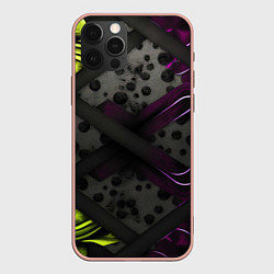 Чехол для iPhone 12 Pro Max Темная фиолетовая текстура с листьями, цвет: 3D-светло-розовый