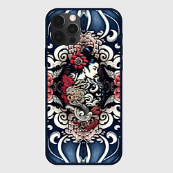 Чехол для iPhone 12 Pro Max Irezumi style: девушка и синие узоры, цвет: 3D-черный