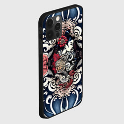 Чехол для iPhone 12 Pro Max Irezumi style: девушка и синие узоры, цвет: 3D-черный — фото 2