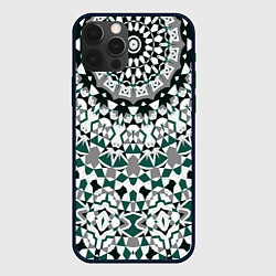 Чехол для iPhone 12 Pro Max Узор мандала в серых и зеленых тонах, цвет: 3D-черный