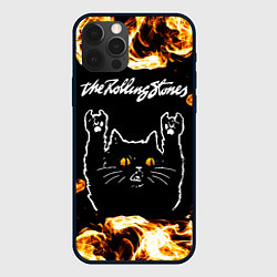 Чехол для iPhone 12 Pro Max Rolling Stones рок кот и огонь, цвет: 3D-черный
