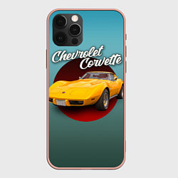 Чехол для iPhone 12 Pro Max Классический спорткар Chevrolet Corvette Stingray, цвет: 3D-светло-розовый