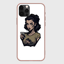 Чехол для iPhone 12 Pro Max Девушка с телефоном, цвет: 3D-светло-розовый