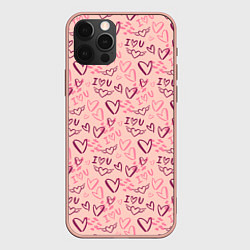 Чехол для iPhone 12 Pro Max I love you паттерн, цвет: 3D-светло-розовый