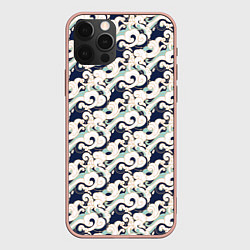 Чехол для iPhone 12 Pro Max Японский узор волн, цвет: 3D-светло-розовый