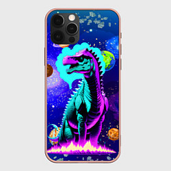 Чехол для iPhone 12 Pro Max Динозавр в космосе - неоновое свечение, цвет: 3D-светло-розовый