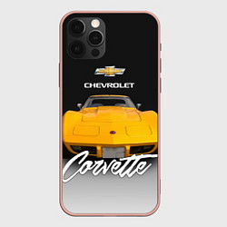 Чехол для iPhone 12 Pro Max Американская машина Chevrolet Corvette 70-х годов, цвет: 3D-светло-розовый