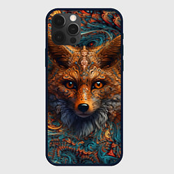 Чехол для iPhone 12 Pro Max Морда лисы на фрактальных узорах, цвет: 3D-черный