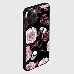 Чехол для iPhone 12 Pro Max Розовые цветы с черепами, цвет: 3D-черный — фото 2