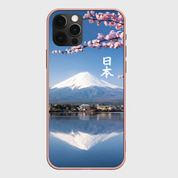Чехол для iPhone 12 Pro Max Цветущая сакура на фоне Фудзиямы - Япония, цвет: 3D-светло-розовый