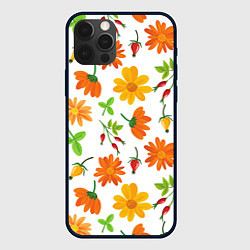 Чехол для iPhone 12 Pro Max Orange flowers, цвет: 3D-черный