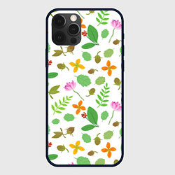 Чехол для iPhone 12 Pro Max Цветы и листья, цвет: 3D-черный