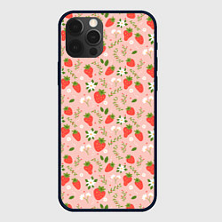 Чехол для iPhone 12 Pro Max Паттерн клубника и цветы, цвет: 3D-черный