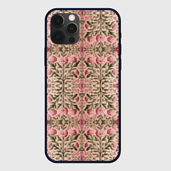 Чехол для iPhone 12 Pro Max Переплетение из розовых цветов, цвет: 3D-черный