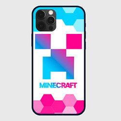 Чехол для iPhone 12 Pro Max Minecraft neon gradient style, цвет: 3D-черный