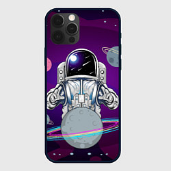 Чехол для iPhone 12 Pro Max Космонавт с планетами и звездами, цвет: 3D-черный