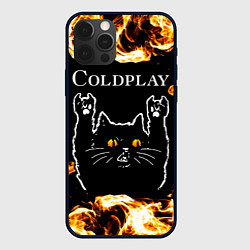 Чехол для iPhone 12 Pro Max Coldplay рок кот и огонь, цвет: 3D-черный