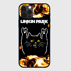 Чехол для iPhone 12 Pro Max Linkin Park рок кот и огонь, цвет: 3D-черный