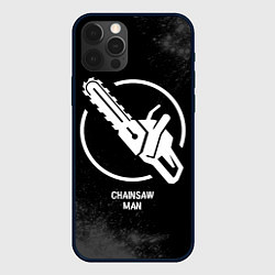 Чехол для iPhone 12 Pro Max Chainsaw Man glitch на темном фоне, цвет: 3D-черный