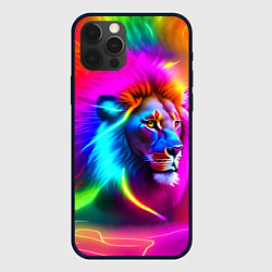 Чехол для iPhone 12 Pro Max Неоновый лев в цветовой абстракции, цвет: 3D-черный