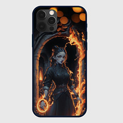 Чехол для iPhone 12 Pro Max Готическая девушка с двумя косами огненная магия, цвет: 3D-черный