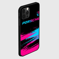 Чехол для iPhone 12 Pro Max Porsche - neon gradient: символ сверху, цвет: 3D-черный — фото 2
