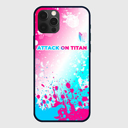 Чехол для iPhone 12 Pro Max Attack on Titan neon gradient style: символ сверху, цвет: 3D-черный