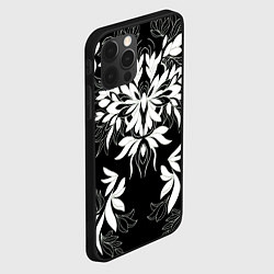 Чехол для iPhone 12 Pro Max Цветы орнамент чб, цвет: 3D-черный — фото 2