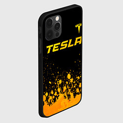 Чехол для iPhone 12 Pro Max Tesla - gold gradient: символ сверху, цвет: 3D-черный — фото 2