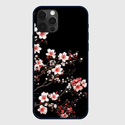 Чехол для iPhone 12 Pro Max Цветущая сакура - белые и красные, цвет: 3D-черный