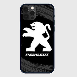 Чехол для iPhone 12 Pro Max Peugeot speed на темном фоне со следами шин, цвет: 3D-черный