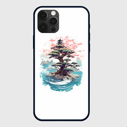 Чехол для iPhone 12 Pro Max Японское дерево и пагода в море, цвет: 3D-черный