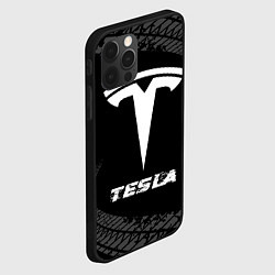 Чехол для iPhone 12 Pro Max Tesla speed на темном фоне со следами шин, цвет: 3D-черный — фото 2