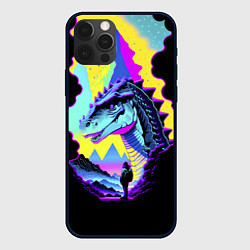 Чехол для iPhone 12 Pro Max Человек и динозавр - неоновое свечение, цвет: 3D-черный