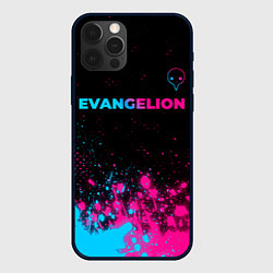Чехол для iPhone 12 Pro Max Evangelion - neon gradient: символ сверху, цвет: 3D-черный